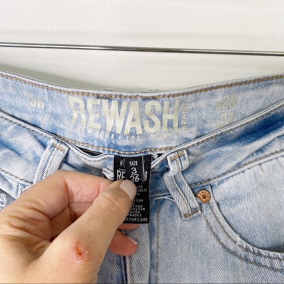 REWASH High Rise Plaid Race Stripe Raw Hem Frayed Ankle Crop Light Wash Jeans 26 - Picture 7 of 8